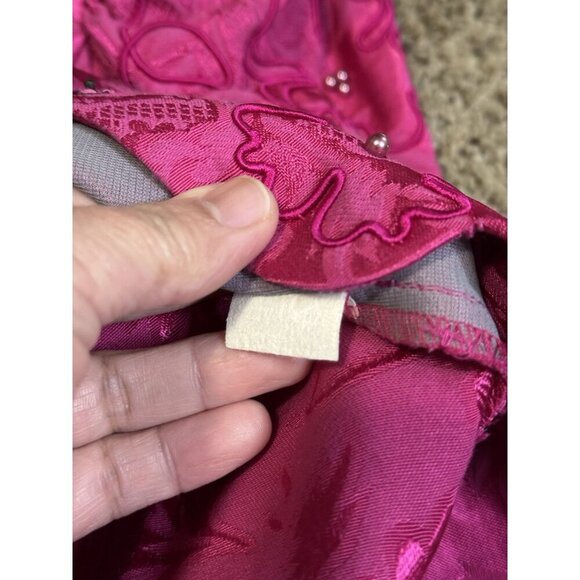 VINTAGE 80'S Barbie Pink Brocade Top Embroidered Beaded Puff Sleeve Sz 16 - Picture 9 of 11